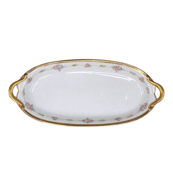 Antique Noritake Nippon M Oval Celery Dish Serving Tray Roses Black Gold Trim - Picture 2 of 13